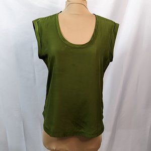 J CREW Scoop Neck Folded Cap Sleeve Flowy Blouse Olive Green Size 6